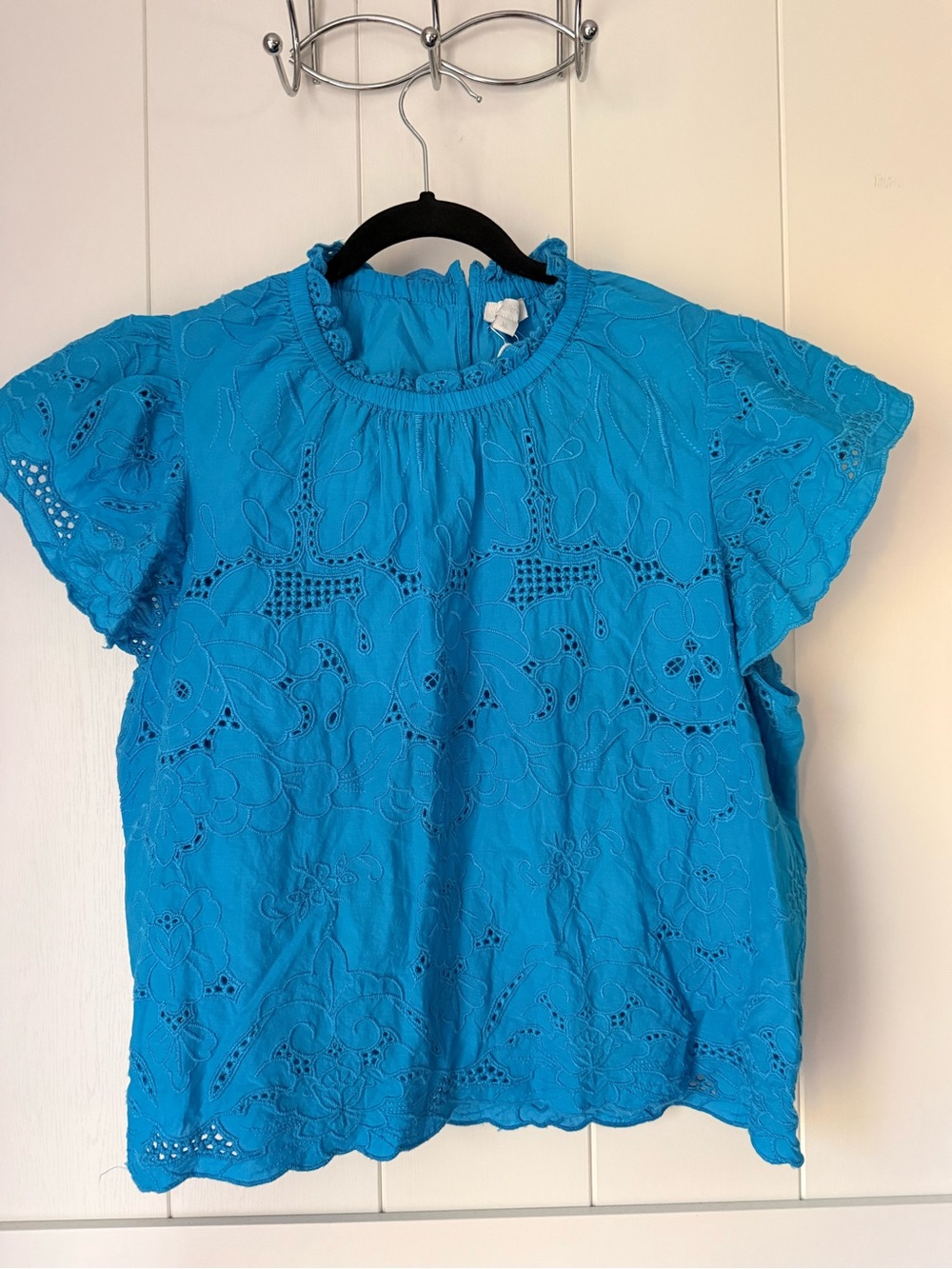 Jenni Turquoise Eyelet Flutter Sleeve Blouse